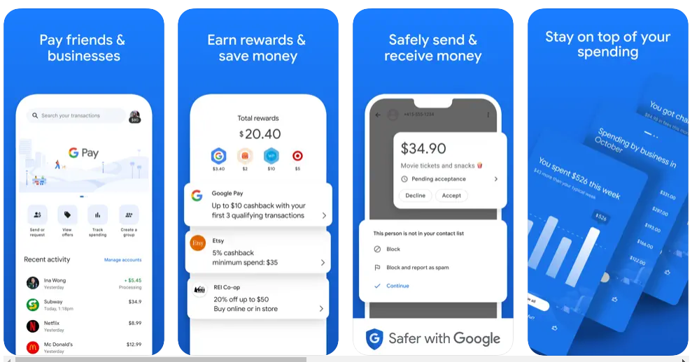 Google Pay app screenshots