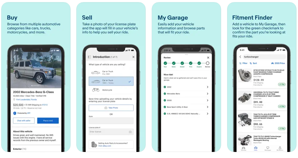 eBay Motors app screenshots