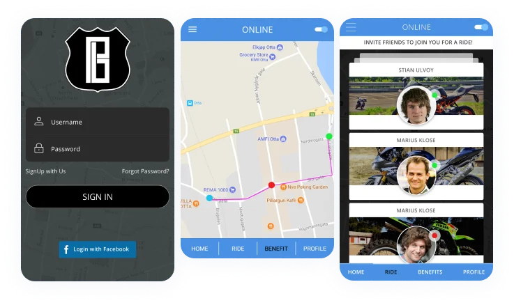 Bikers app for Android and iOS